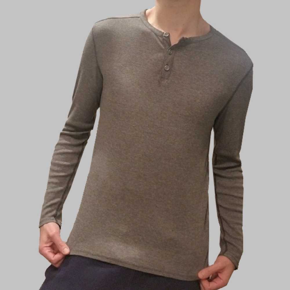 Gap Ribbed Textured Long Sleeve Henley (sm) Grey